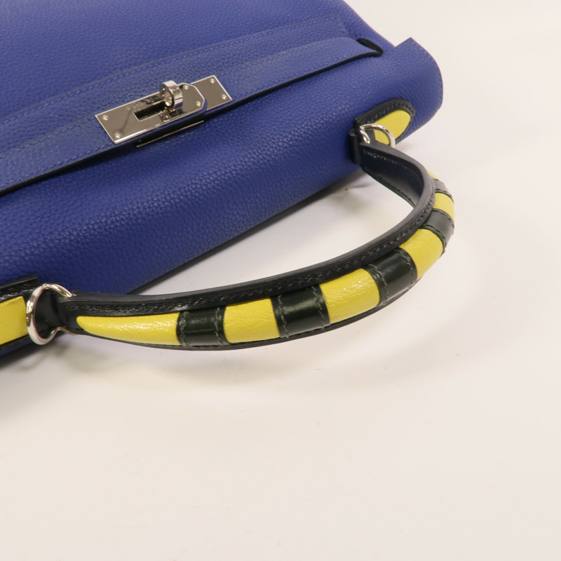 HERMES Togo皮革Kelly 32手挽肩背兩用袋Blue Electrique-10