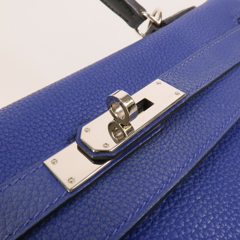 HERMES Togo皮革Kelly 32手挽肩背兩用袋Blue Electrique-11