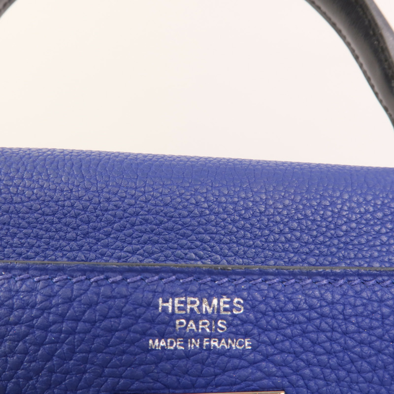 HERMES Togo皮革Kelly 32手挽肩背兩用袋Blue Electrique-12