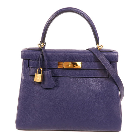 HERMES Togo皮革Kelly 28手挽肩背兩用袋Bleu Encre