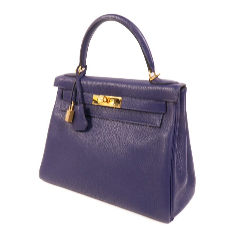 HERMES Togo皮革Kelly 28手挽肩背兩用袋Bleu Encre-2