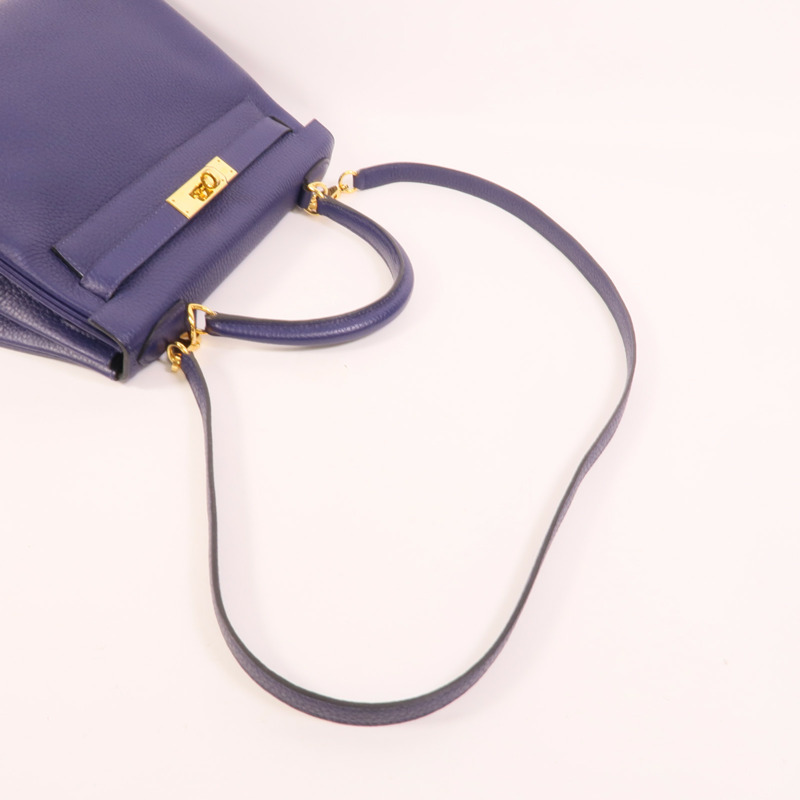 HERMES Togo皮革Kelly 28手挽肩背兩用袋Bleu Encre-5
