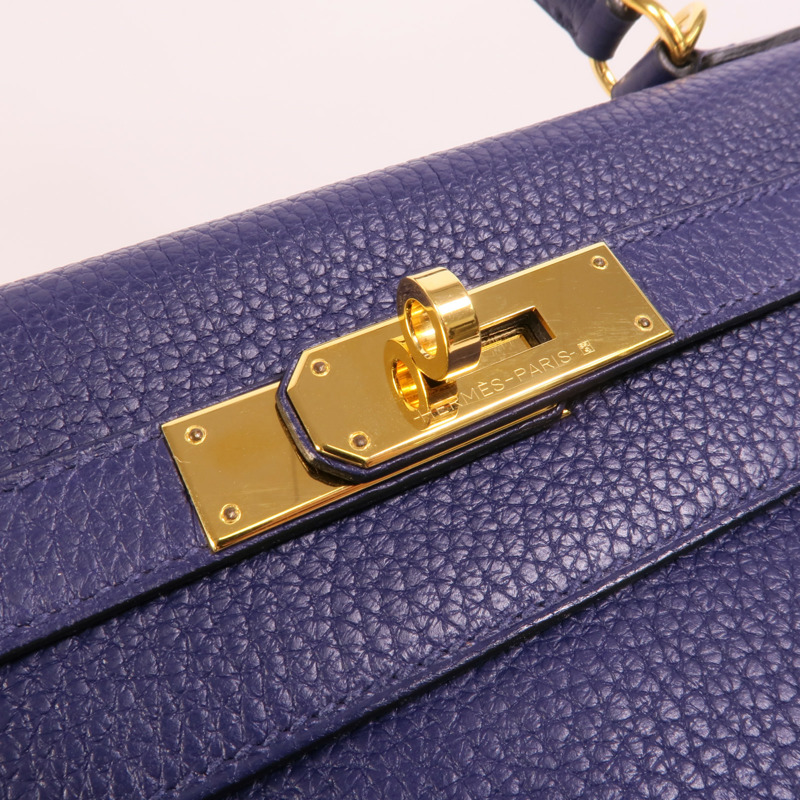 HERMES Togo皮革Kelly 28手挽肩背兩用袋Bleu Encre-7