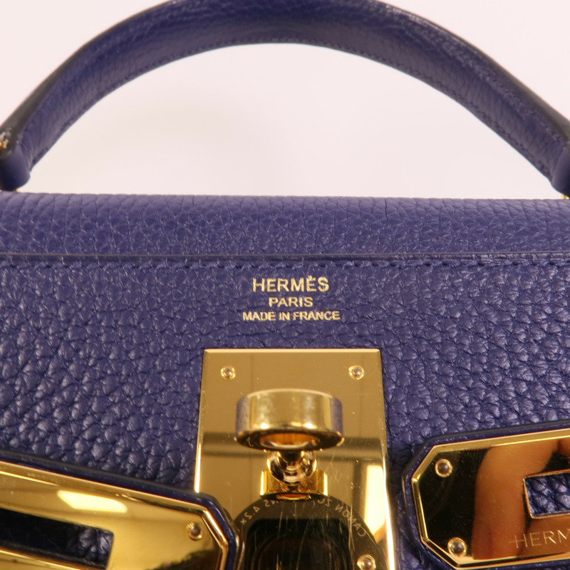 HERMES Togo皮革Kelly 28手挽肩背兩用袋Bleu Encre-8