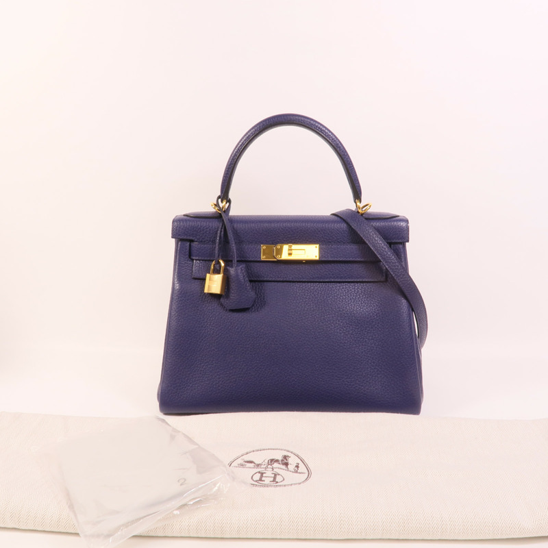 HERMES Togo皮革Kelly 28手挽肩背兩用袋Bleu Encre-11