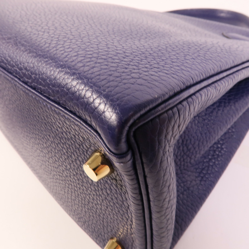 HERMES Togo皮革Kelly 28手挽肩背兩用袋Bleu Encre-15