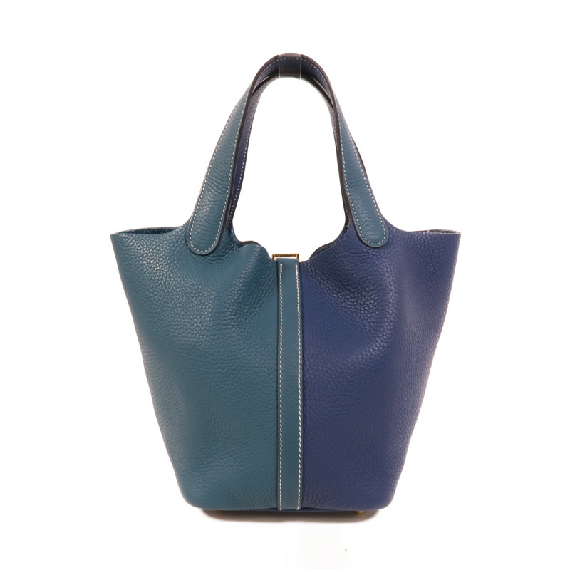 HERMES Clemence皮革Picotin PM手挽袋Deep Blue Vert Bosphore-1