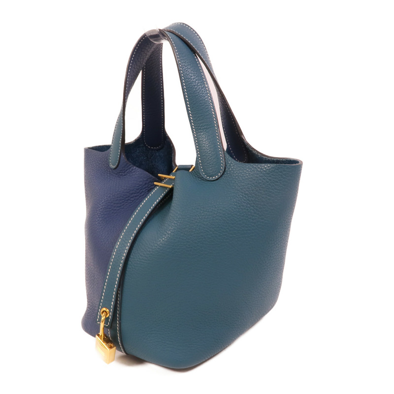 HERMES Clemence皮革Picotin PM手挽袋Deep Blue Vert Bosphore-2