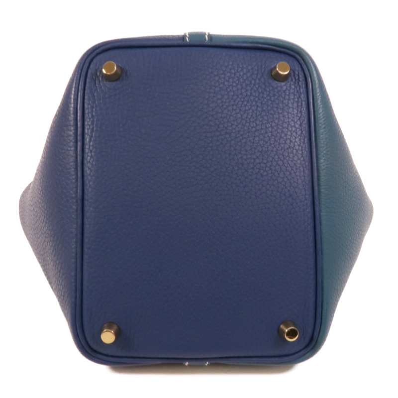 HERMES Clemence皮革Picotin PM手挽袋Deep Blue Vert Bosphore-3