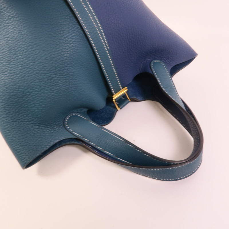 HERMES Clemence皮革Picotin PM手挽袋Deep Blue Vert Bosphore-4