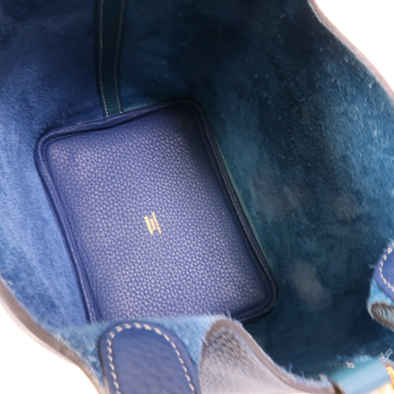 HERMES Clemence皮革Picotin PM手挽袋Deep Blue Vert Bosphore-5