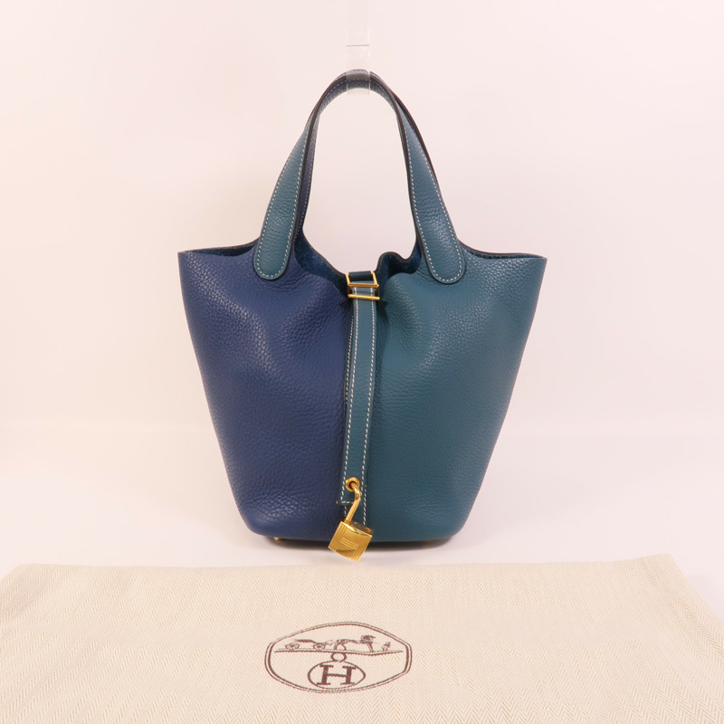 HERMES Clemence皮革Picotin PM手挽袋Deep Blue Vert Bosphore-10