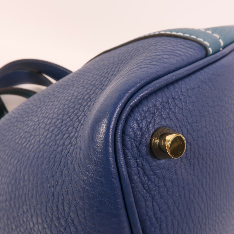HERMES Clemence皮革Picotin PM手挽袋Deep Blue Vert Bosphore-11
