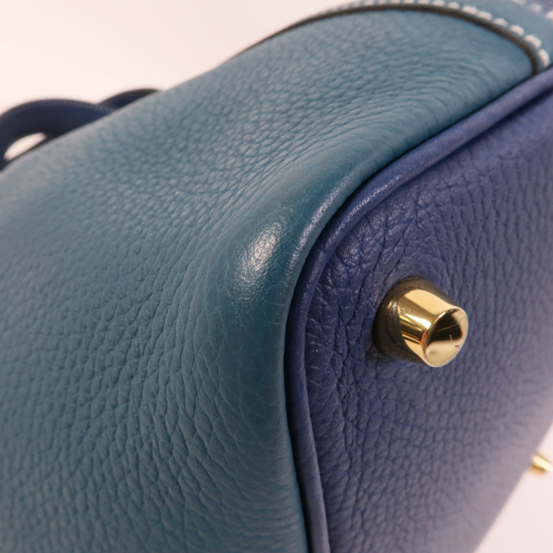 HERMES Clemence皮革Picotin PM手挽袋Deep Blue Vert Bosphore-13