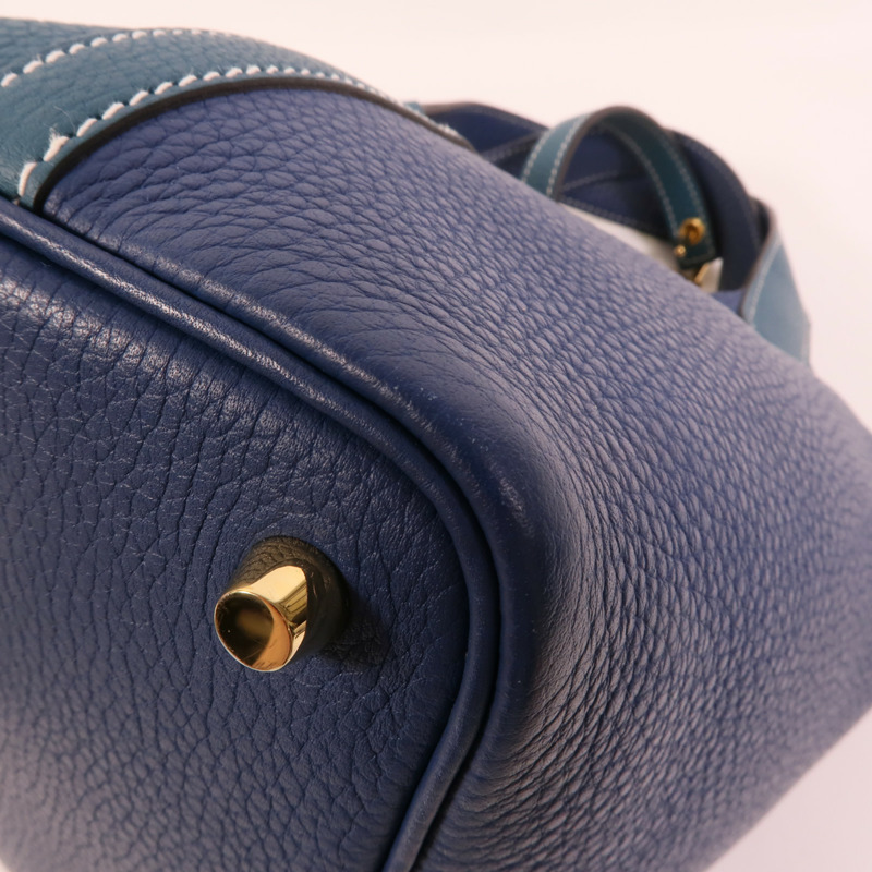 HERMES Clemence皮革Picotin PM手挽袋Deep Blue Vert Bosphore-14