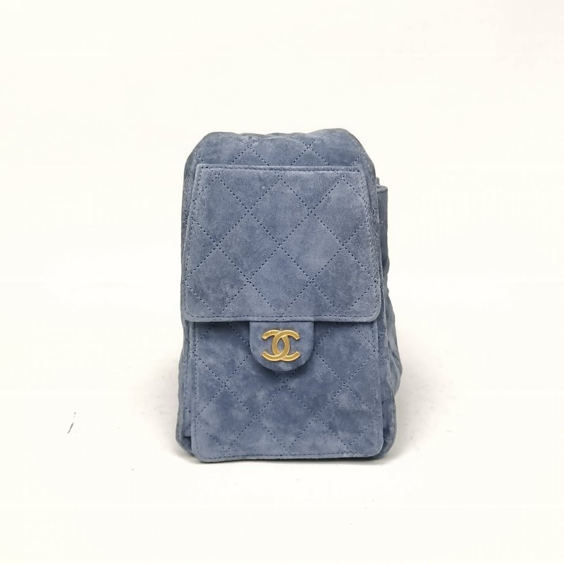 CHANEL 25BAG腋下包小號藍色麂皮晶片金扣肩背包-1