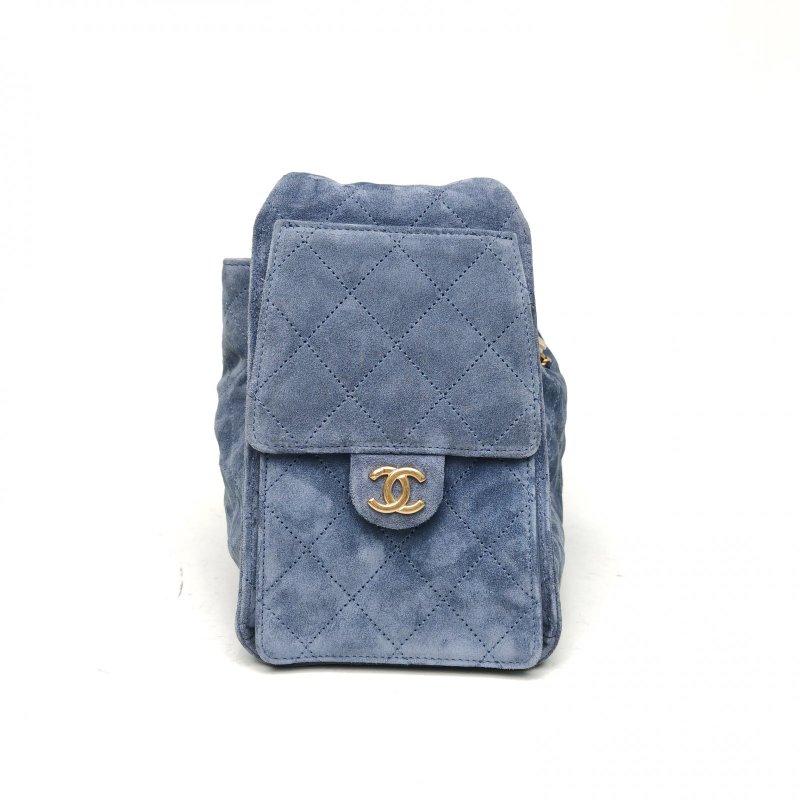 CHANEL 25BAG腋下包小號藍色麂皮晶片金扣肩背包-3