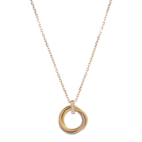 CARTIER 18K黃金/白金/玫瑰金Trinity Diamond Necklace鑽石項鍊