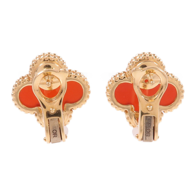 Van Cleef & Arpels 18K黃金Vintage Alhambra Earrings紅玉髓耳環-2