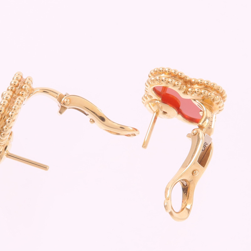 Van Cleef & Arpels 18K黃金Vintage Alhambra Earrings紅玉髓耳環-5