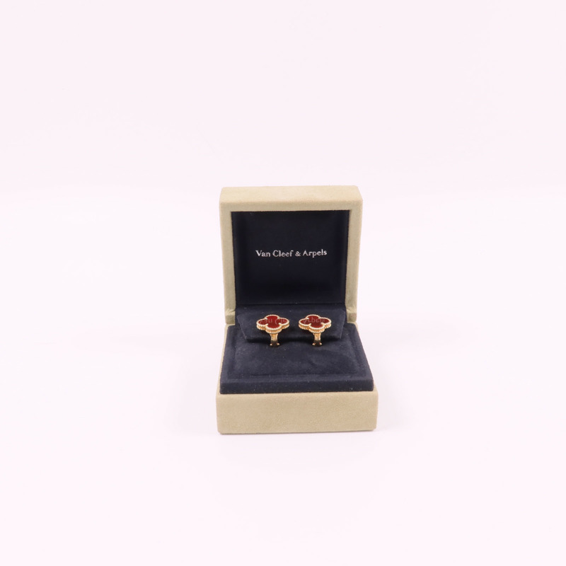 Van Cleef & Arpels 18K黃金Vintage Alhambra Earrings紅玉髓耳環-6