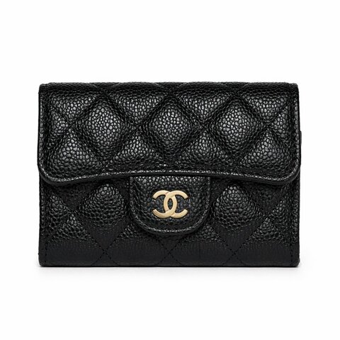 KESH 凱仕國際精品【經典入門、細節滿分】CHANEL Classic Card Holder 香奈兒經典翻蓋卡夾｜黑色魚子醬牛皮｜金扣