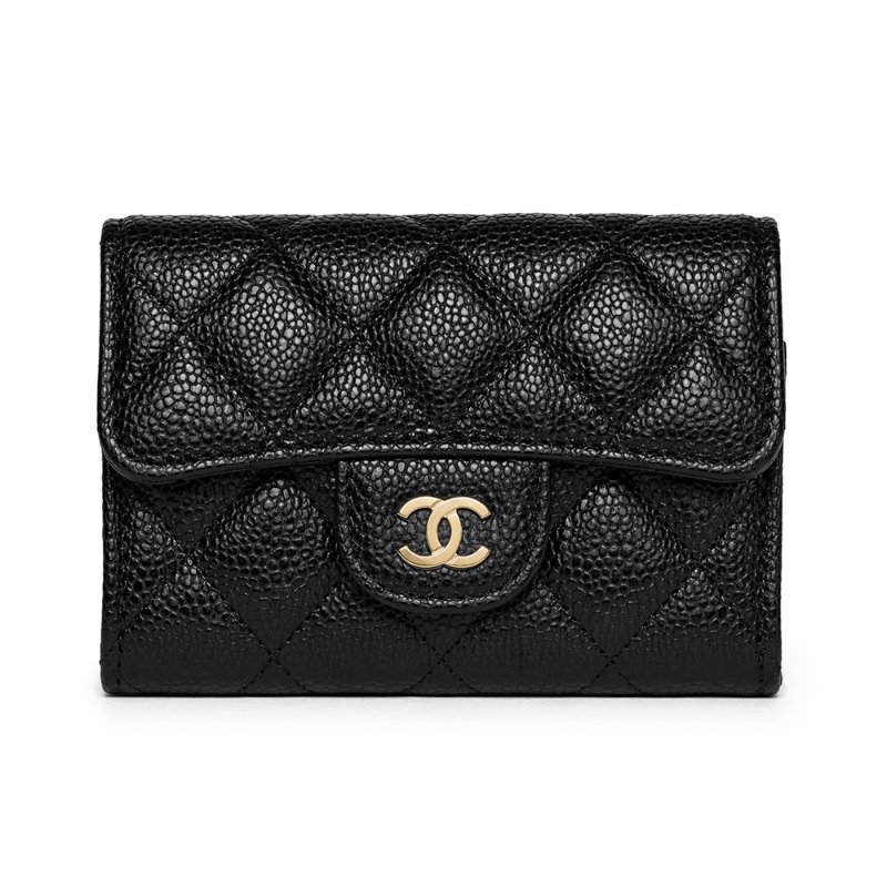 KESH 凱仕國際精品【經典入門、細節滿分】CHANEL Classic Card Holder 香奈兒經典翻蓋卡夾｜黑色魚子醬牛皮｜金扣-0