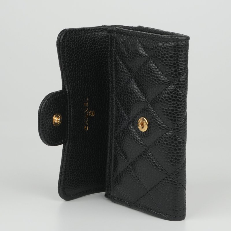 KESH 凱仕國際精品【經典入門、細節滿分】CHANEL Classic Card Holder 香奈兒經典翻蓋卡夾｜黑色魚子醬牛皮｜金扣-2