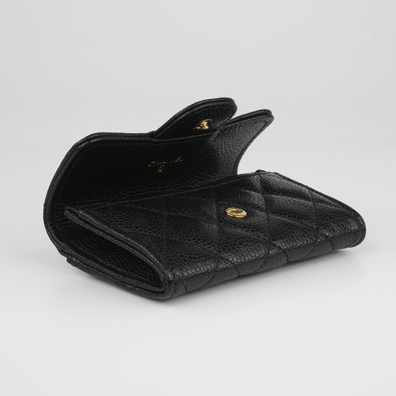 KESH 凱仕國際精品【經典入門、細節滿分】CHANEL Classic Card Holder 香奈兒經典翻蓋卡夾｜黑色魚子醬牛皮｜金扣-4