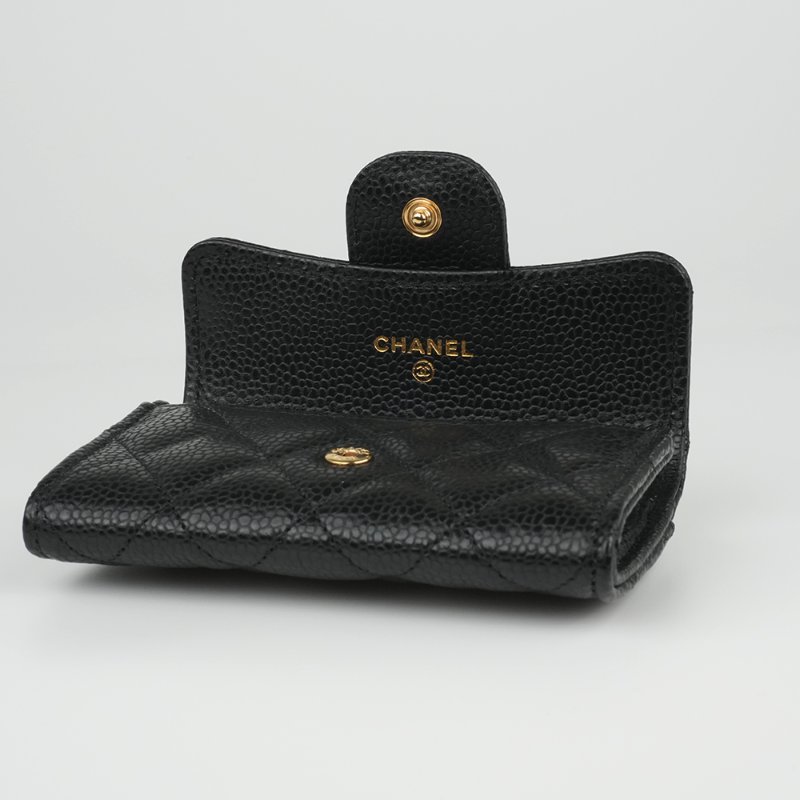 KESH 凱仕國際精品【經典入門、細節滿分】CHANEL Classic Card Holder 香奈兒經典翻蓋卡夾｜黑色魚子醬牛皮｜金扣-16