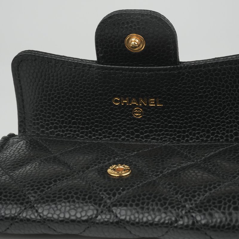 KESH 凱仕國際精品【經典入門、細節滿分】CHANEL Classic Card Holder 香奈兒經典翻蓋卡夾｜黑色魚子醬牛皮｜金扣-21