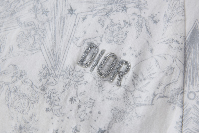 Dior 淺灰素描印花T恤-3