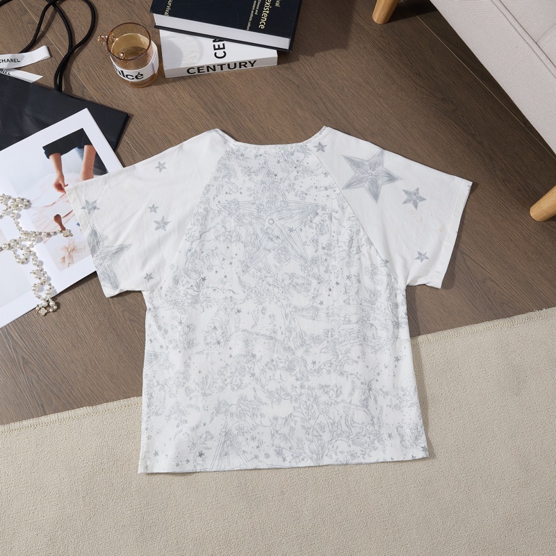 Dior 淺灰素描印花T恤-7