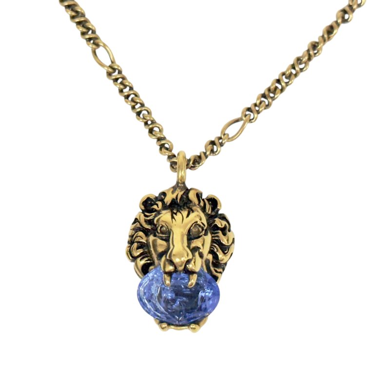 GUCCI 獅王 藍水晶 頸鏈-2