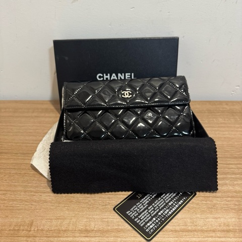香奈兒/Chanel 黑色漆皮錢包 15開原盒有卡