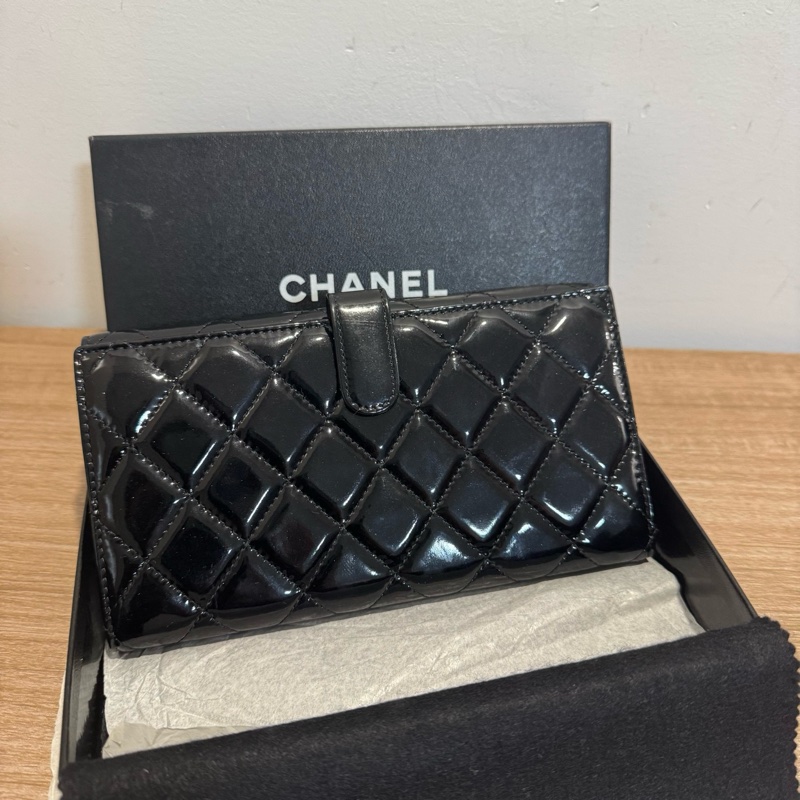 香奈兒/Chanel 黑色漆皮錢包 15開原盒有卡-1