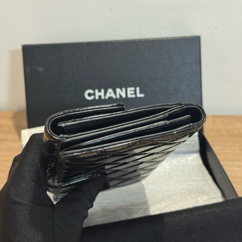 香奈兒/Chanel 黑色漆皮錢包 15開原盒有卡-3