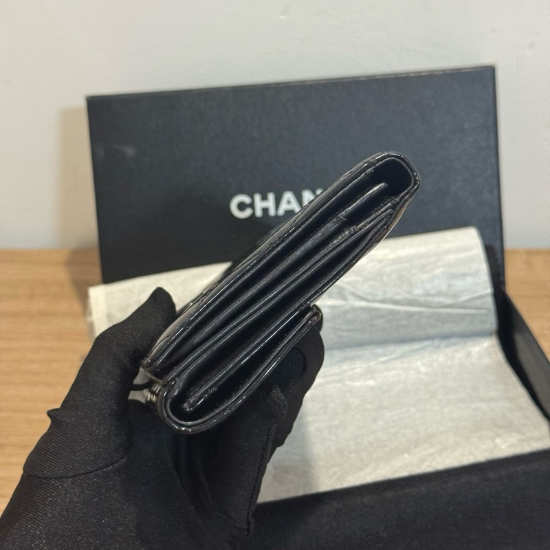 香奈兒/Chanel 黑色漆皮錢包 15開原盒有卡-4