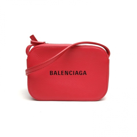 BALENCIAGA 紅色牛皮銀扣Logo字母印花相機包