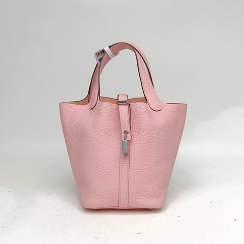 HERMES Picotin18菜籃子新櫻花粉TC皮B刻銀扣