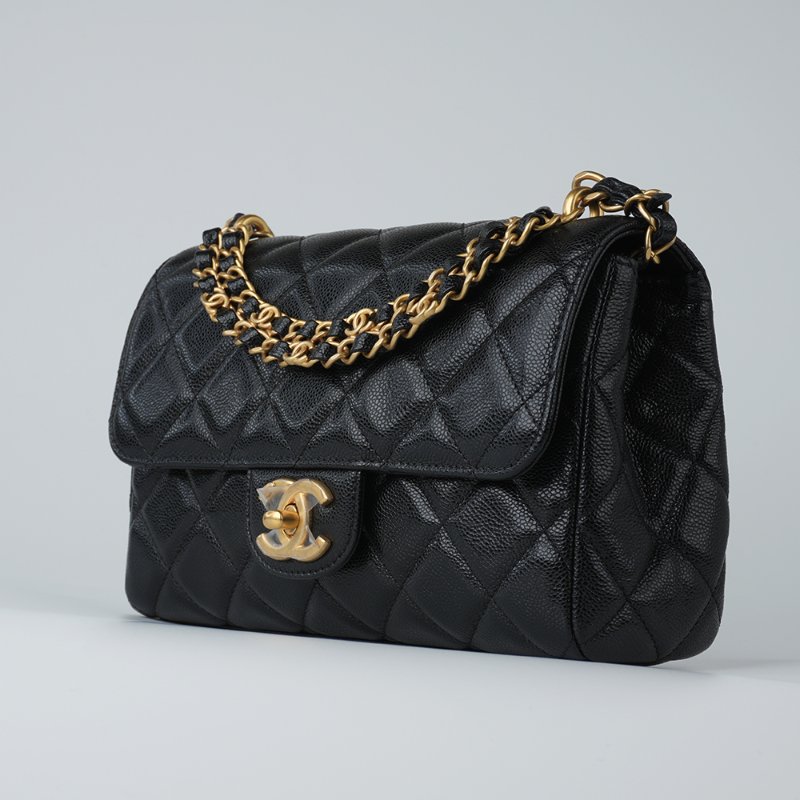 KESH 凱仕國際精品【雙鏈設計、20cm黃金尺寸】CHANEL 25P Double Chain Flap Bag 香奈兒魚子醬牛皮雙鏈帶口蓋包｜晶片款-2