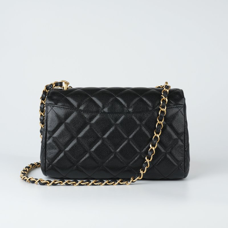 KESH 凱仕國際精品【雙鏈設計、20cm黃金尺寸】CHANEL 25P Double Chain Flap Bag 香奈兒魚子醬牛皮雙鏈帶口蓋包｜晶片款-3