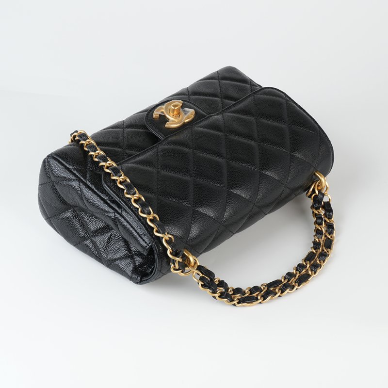 KESH 凱仕國際精品【雙鏈設計、20cm黃金尺寸】CHANEL 25P Double Chain Flap Bag 香奈兒魚子醬牛皮雙鏈帶口蓋包｜晶片款-4