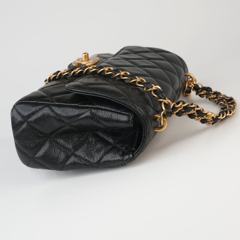 KESH 凱仕國際精品【雙鏈設計、20cm黃金尺寸】CHANEL 25P Double Chain Flap Bag 香奈兒魚子醬牛皮雙鏈帶口蓋包｜晶片款-5