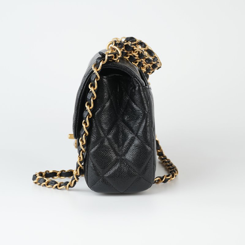 KESH 凱仕國際精品【雙鏈設計、20cm黃金尺寸】CHANEL 25P Double Chain Flap Bag 香奈兒魚子醬牛皮雙鏈帶口蓋包｜晶片款-6