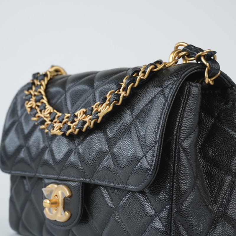 KESH 凱仕國際精品【雙鏈設計、20cm黃金尺寸】CHANEL 25P Double Chain Flap Bag 香奈兒魚子醬牛皮雙鏈帶口蓋包｜晶片款-11