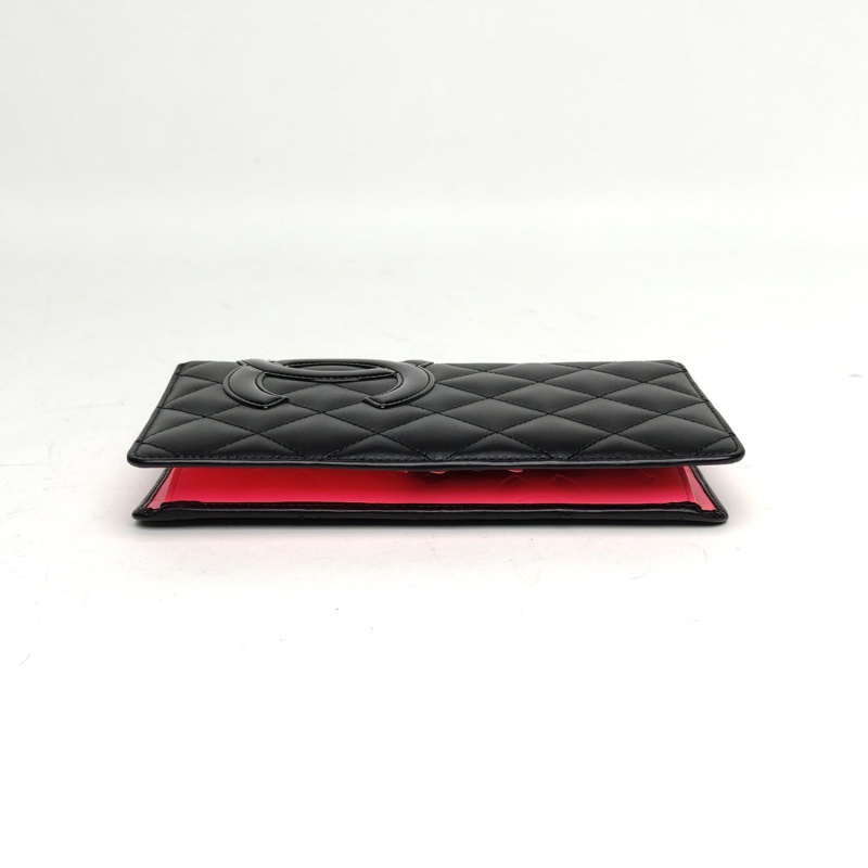 CHANEL 中古康鵬長款翻蓋錢包黑色牛皮16開銀扣-3
