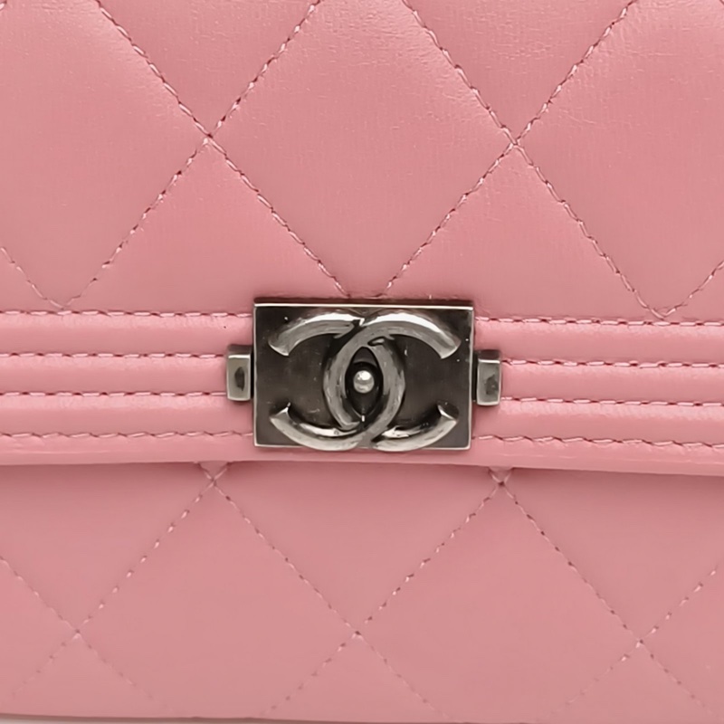 CHANEL Leboy長款錢包粉色羊皮21開銀扣-4