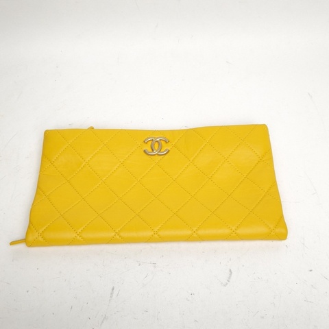 CHANEL 黃色牛皮24開金扣折疊晚宴包手拿包