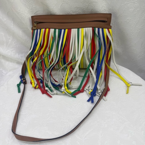 LOEWE T Pouch Fringe Leather Crossbody Bag
